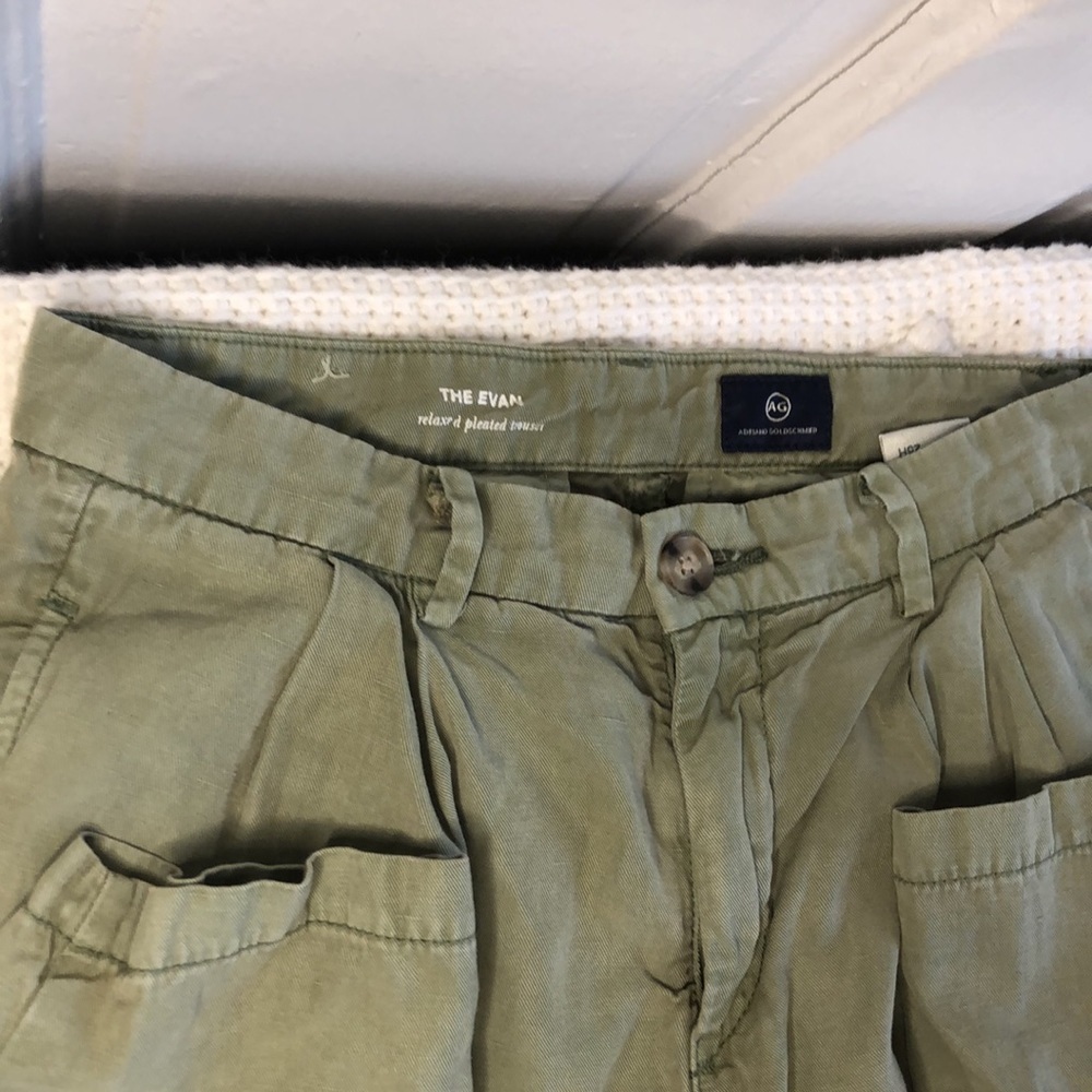 AG Adriano Goldschmied The Evan Relaxed Pleated Pants Olive 25 R - Picture 9 of 11